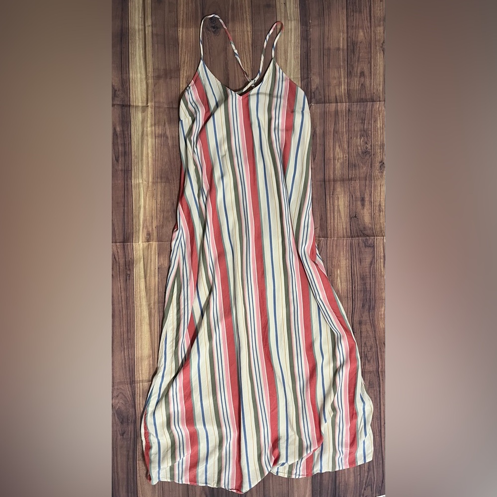 Old Navy Striped Maxi Dress in Cream, Coral, Navy & Green